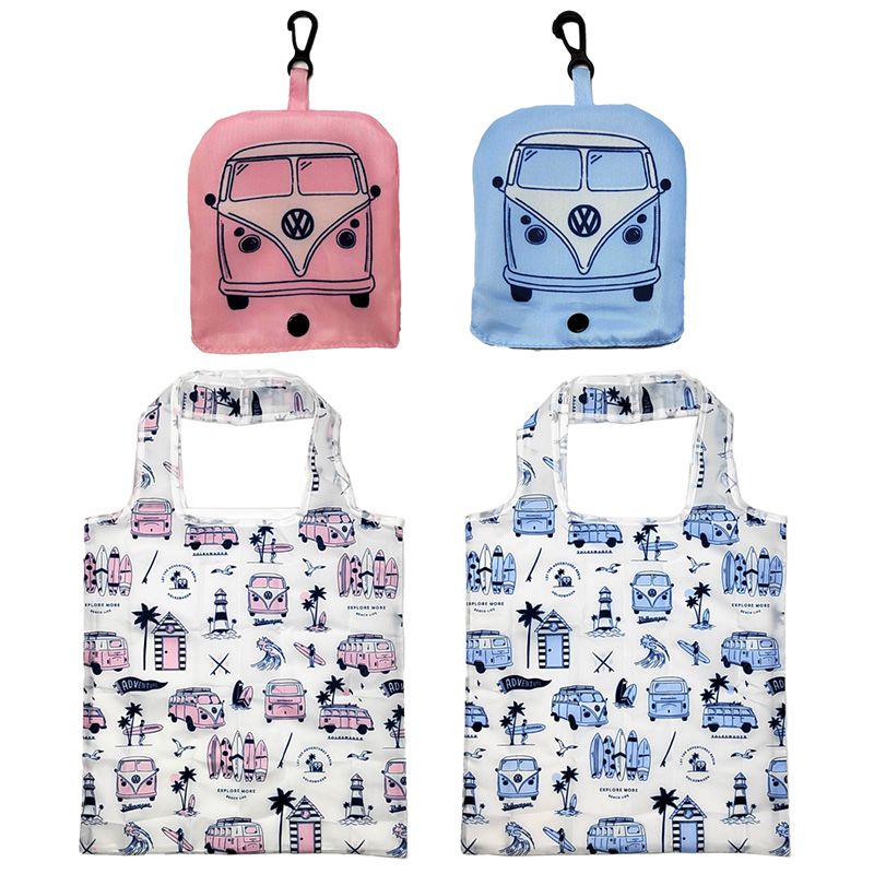 Einkaufstaschen mit VW Bus Motiv blau und rosa