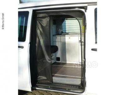 Insektenschutzgitter für Schiebetür im Mercedes Vito/Viano ab 2014, mit umlaufendem Reißverschluss am Türrahmen befestigt