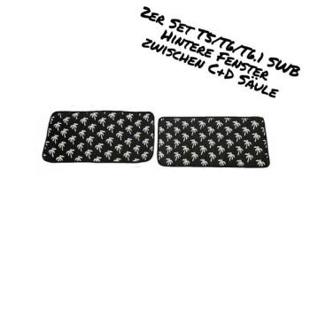 Thermomatten mit schwarzer Außenseite und weißen Palmen