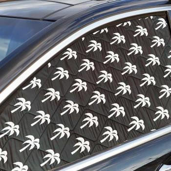 Preview: Thermomatte Fahrerseite mit schwarzer Außenseite und weißen Palmen