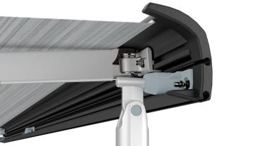 Fiamma Markise F40van Detailansicht vom Gehäuse und der Verbindung zum Stützfuß