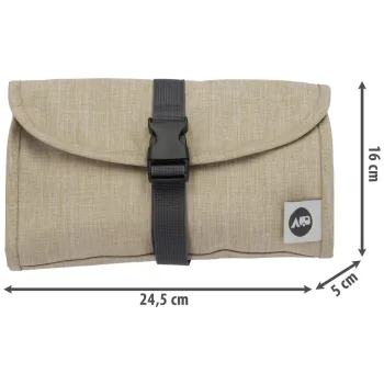 Preview: Washbag Kulturbeutel faltbar beige mit Maßangaben in cm