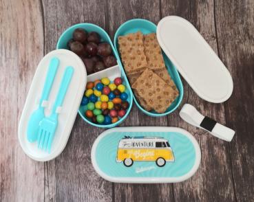 VW Bus Wohnmobil VW T1 hellblau Surf Adventure - Bento Box Lunchbox/Lunchset/Brotzeitbox -