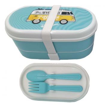 VW Bus Wohnmobil VW T1 hellblau Surf Adventure - Bento Box Lunchbox/Lunchset/Brotzeitbox -