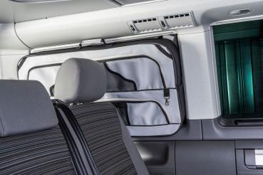 Preview: VanEquip Fensterpacktasche im Set mit Paneel, weniger tief (11 cm), VW T5 / T6 / T6.1, hellgrau, Fahrerseite (links)