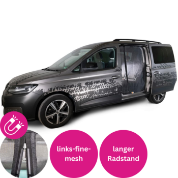 VanQuito Moskitonetz für VW Caddy Maxi 5 / Ford Tourneo Connect ab 05/2022 Schiebetür links-fine-mesh Magnetreißverschluss