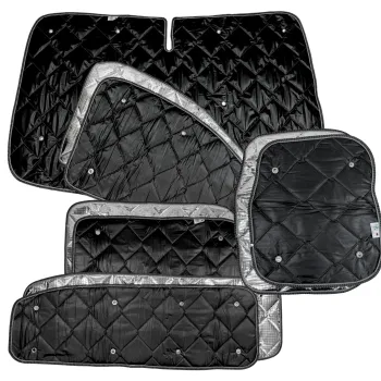 Set: Thermomatten schwarz Komplettset 9-teilig Ford Tourneo Custom V710 ab 10/2023 / VW neuer Transporter langer Radstand