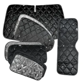 Set: Thermomatten schwarz Komplettset 8-teilig Ford Tourneo Custom V710 ab 10/2023 / VW neuer Transporter kurzer Radstand + Heckklappe