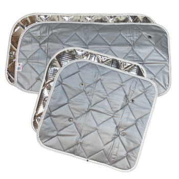 Thermomatten für VW Caddy 2004–2020 Wohnraum langer Radstand, dreiteilig, mit gesteppter Kunststoff- und Aluoberfläche.