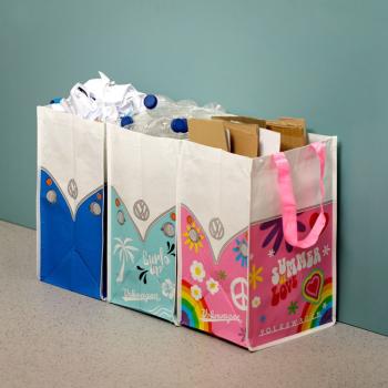 Volkswagen Wohnmobil VW T1 Recycling Beutel/Wäschetasche 3er Set rosa, türkis und blau