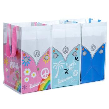 Volkswagen Wohnmobil VW T1 Recycling Beutel/Wäschetasche 3er Set rosa, türkis und blau