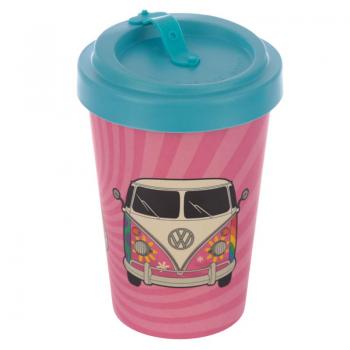 Kaffeebecher rosa Summer Love Motiv Bambus-Verbundsstoff Volkswagen Wohnmobil VW Bus Reisebecher