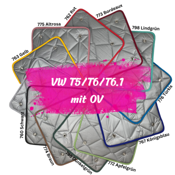 Aufgefächerte Thermomatten mit allen verschiedenen Farben mit Fahrzeugtypbeschriftung