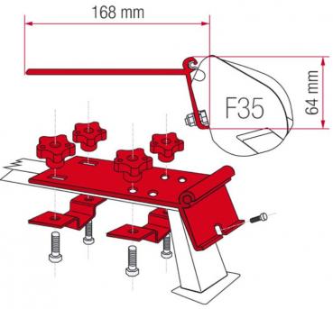 Komplettset Markise Fiamma F35pro, Montage am Gepäckträger ohne Überstand mit Adapter #98655-142