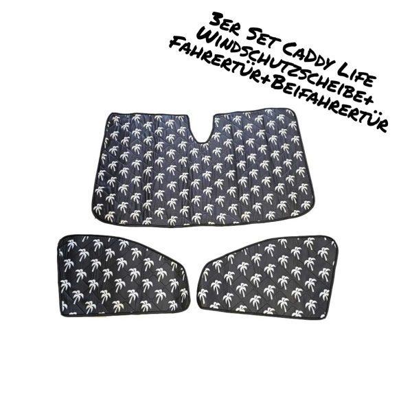 Thermomatte Fahrerhaus mit schwarzer Außenseite und weißen Palmen