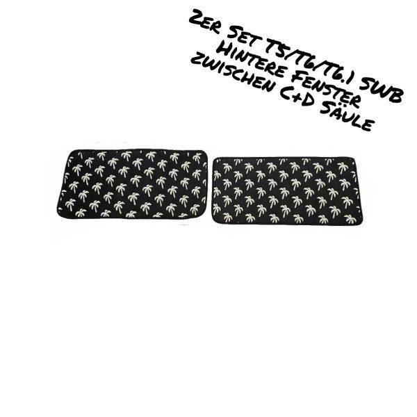 Thermomatten mit schwarzer Außenseite und weißen Palmen