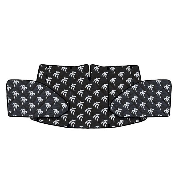 Thermomatte Fahrerhaus mit schwarzer Außenseite und weißen Palmen