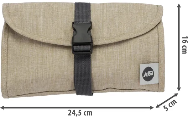 Washbag Kulturbeutel faltbar beige mit Maßangaben in cm