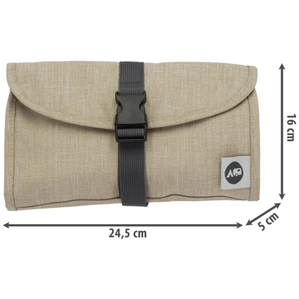 Washbag Kulturbeutel faltbar beige mit Maßangaben in cm