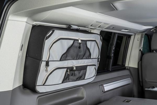 VanEquip Fensterpacktasche im Set mit Paneel, weniger tief (11 cm), VW T5 / T6 / T6.1, hellgrau, Fahrerseite (links)