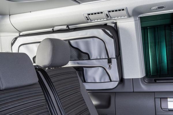 VanEquip Fensterpacktasche im Set mit Paneel, weniger tief (11 cm), VW T5 / T6 / T6.1, hellgrau, Fahrerseite (links)