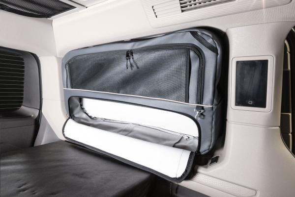 VanEquip Fensterpacktasche im Set mit Paneel für VW T7, anthrazit, Fahrerseite, ohne Sicherheitsgurt - langer Radstand