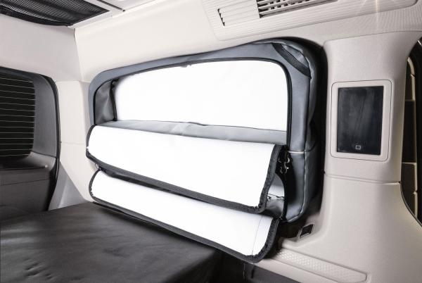 VanEquip Fensterpacktasche im Set mit Paneel für VW T7, anthrazit, Fahrerseite, ohne Sicherheitsgurt - langer Radstand