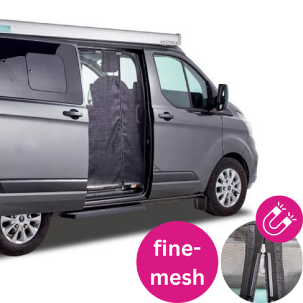 VanQuito Moskitonetz für Ford Custom V710 ab BJ 2023 / VW neuer Transporter Schiebetür fine mesh Magnetreißverschluss