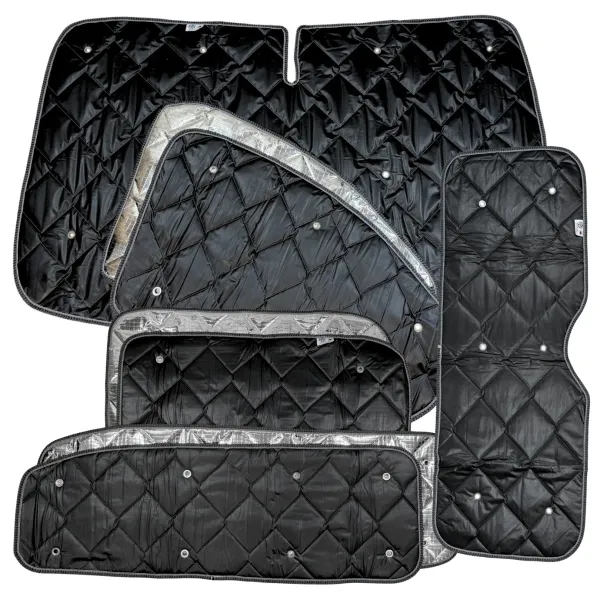 Set: Thermomatten schwarz Komplettset 8-teilig Ford Tourneo Custom V710 ab 10/2023 / VW neuer Transporter langer Radstand + Heckklappe