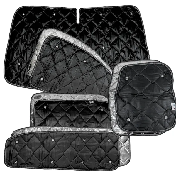 Set: Thermomatten schwarz Komplettset 9-teilig Ford Tourneo Custom V710 ab 10/2023 / VW neuer Transporter langer Radstand