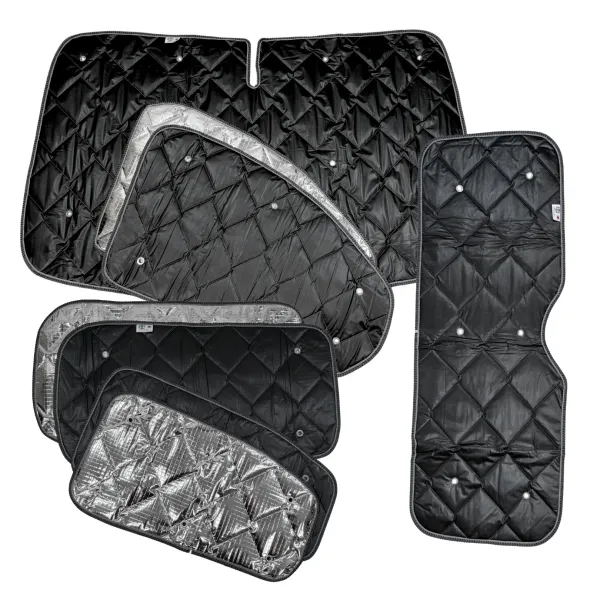 Set: Thermomatten schwarz Komplettset 8-teilig Ford Tourneo Custom V710 ab 10/2023 / VW neuer Transporter kurzer Radstand + Heckklappe