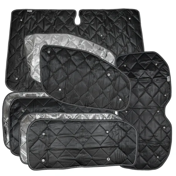 Set: Thermomatten Komplettset 8-teilig schwarz für Ford Custom 2012 - 09/2023 kurzer Radstand für Heckklappe STANDARD