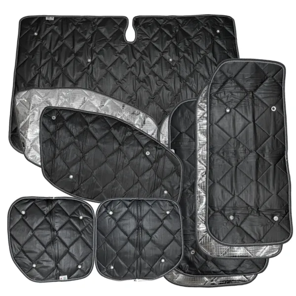 Set: Thermomatten schwarz Komplettset 9-teilig für Ford Custom 2012 - 2023 kurzer Radstand für Heckflügeltüren