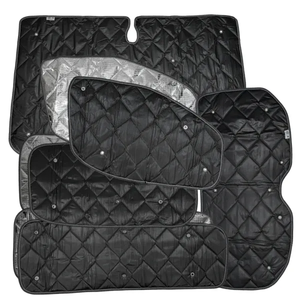 Set: Thermomatten Komplettset 8-teilig schwarz für Ford Tourneo Custom 2012 - 09/2023 langer Radstand für Heckklappe STANDARD