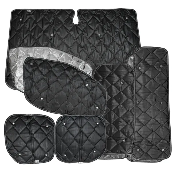 Set: Thermomatten schwarz Komplettset 9-teilig für Ford Custom 2012 - 2023 langer Radstand für Heckflügeltüren