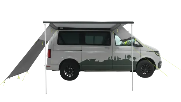 Outwell Fallcrest Seitenplanen Set grau mit einer hochgerollten seite