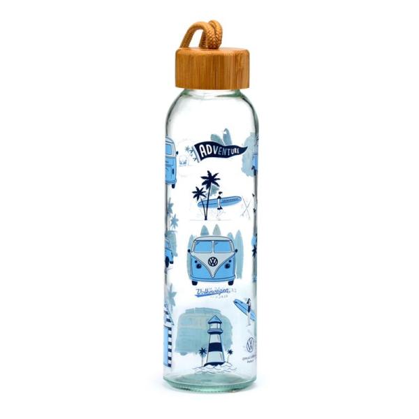 Volkswagen VW T1 Bulli Abenteuer Trinkflasche - Glas & Bambus