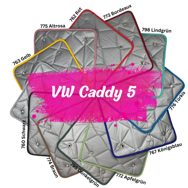 Aufgefächerte Thermomatten mit allen verschiedenen Farben mit Fahrzeugtypbeschriftung